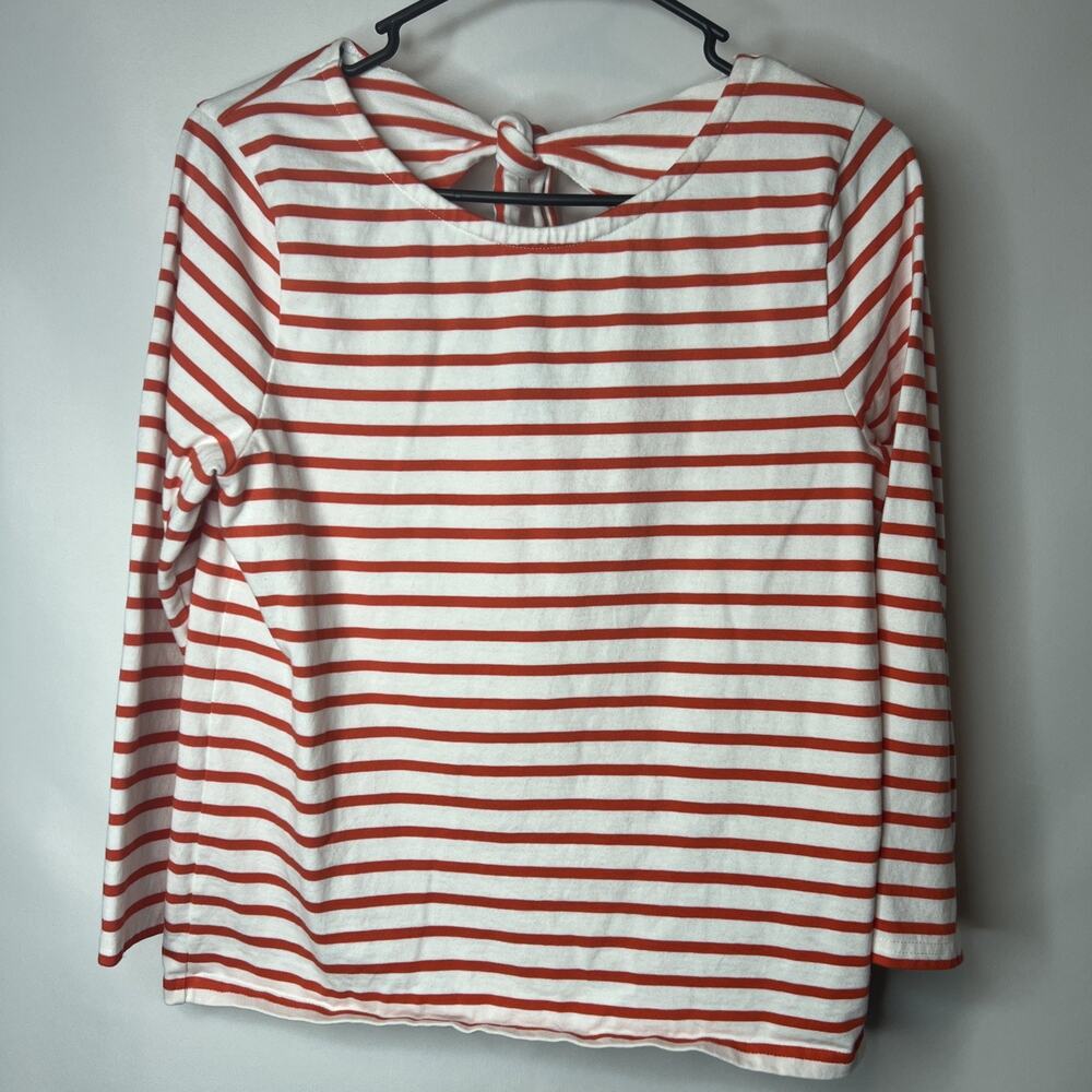 J Crew L/S Womens Size Small Orange/white Tie-back top in striped 100% Cotton
